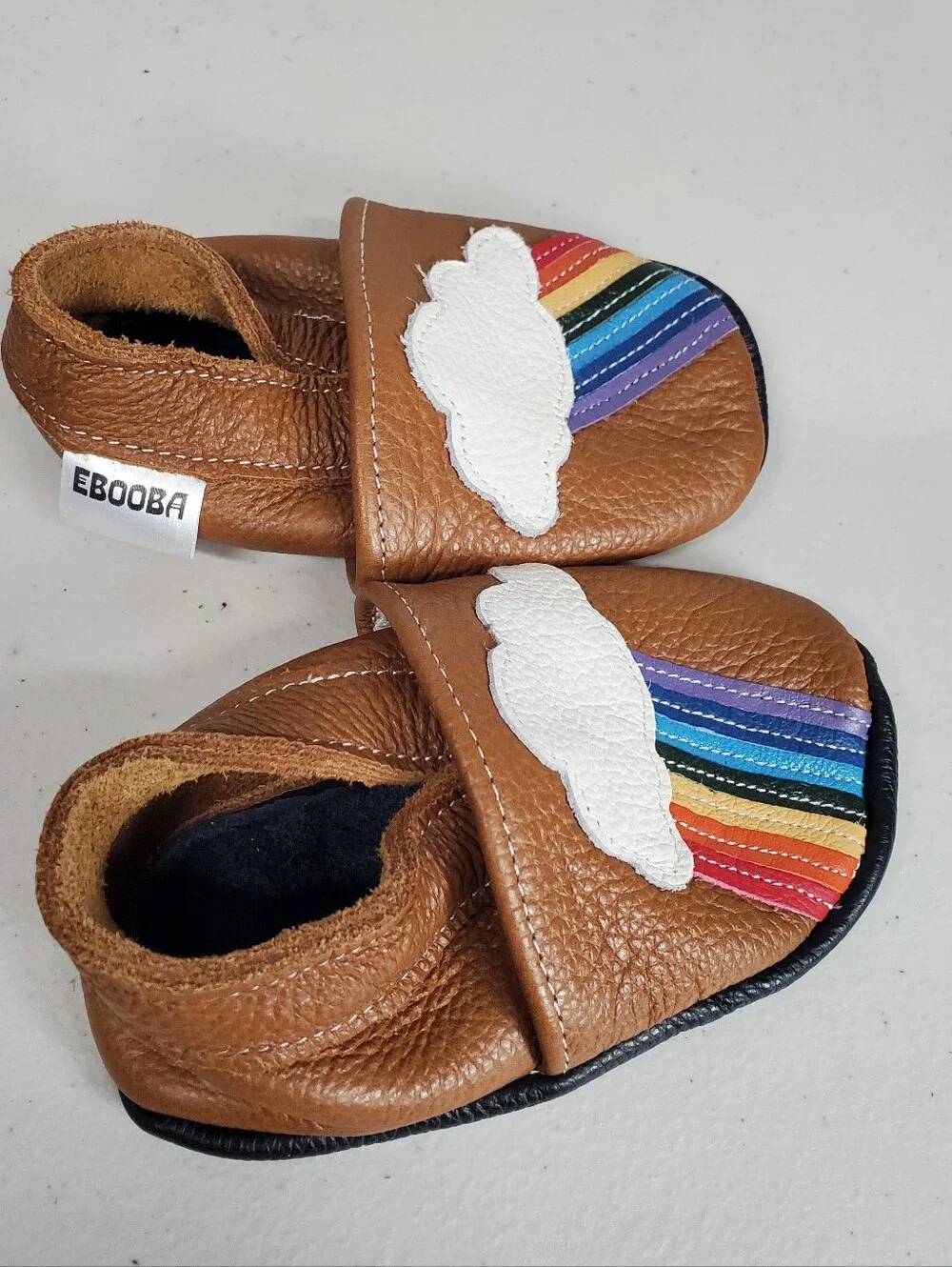 Ebooba Brown Leather Baby Shoes with Rainbow Cloud